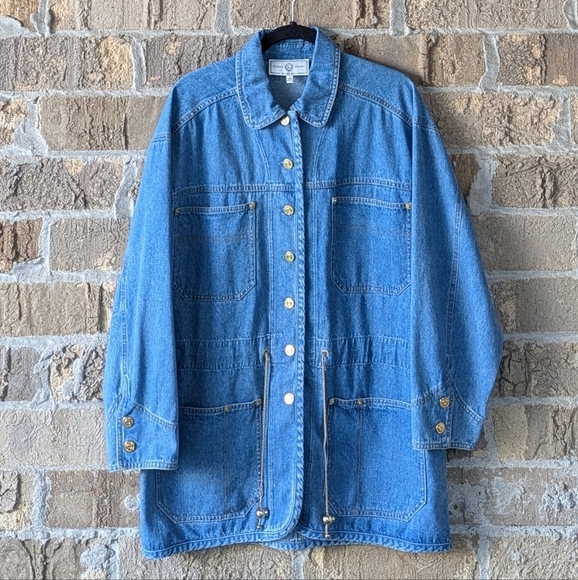 St. John Sport by Marie Gray Denim Chore Coat Size Small Gold Hardware - Picture 1 of 12